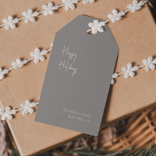 Modern Happy Holidays   Silver Family Gift Tags