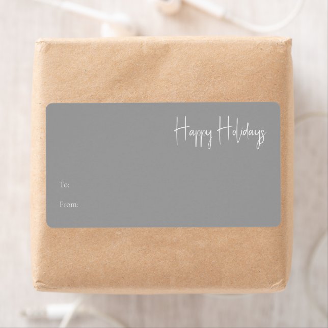 Modern Happy Holidays Silver Rectangle Gift Label (Insitu)