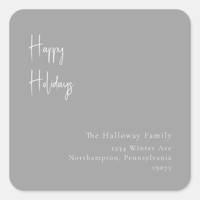 Modern Happy Holidays Silver Square Envelope Seal (Front)