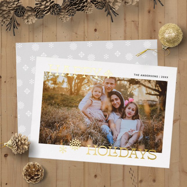 Modern Happy Holidays Snowflake Photo (Happy Holidays Modern Snowflake Photo Foil Holiday Card)