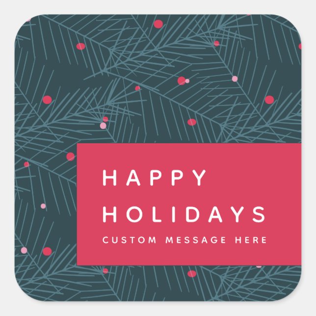 Modern Happy Holidays Spruce Custom Square Sticker (Front)