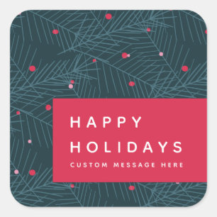 Modern Happy Holidays Spruce Custom Square Sticker
