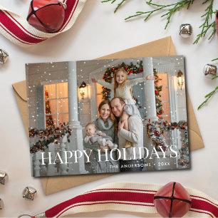 Modern Happy Holidays White Script Photo  Holiday Card