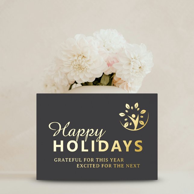 Modern Happy holidays with logo business gold (Modern Happy holidays with logo business gold Foil Holiday Card)