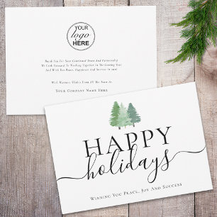 Modern Happy Holidays Woodland Business Logo Holiday Card