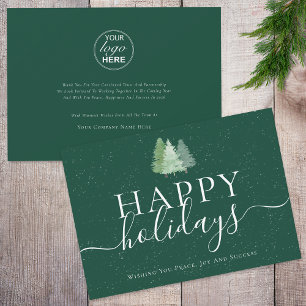 Modern Happy Holidays Woodland Business Logo Holiday Card