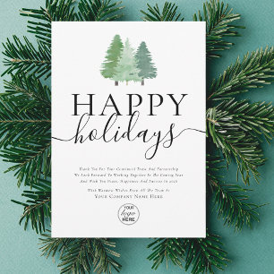 Modern Happy Holidays Woodland Business Logo Holiday Card