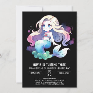 Modern Happy Mermaid Birthday Invitation