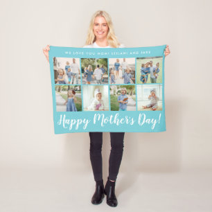 Modern Happy Mother's Day 8 Photo   Aqua Fleece Blanket