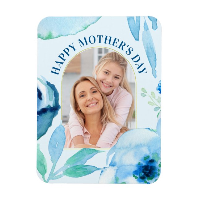 Modern Happy Mothers Day Blue Turquoise Watercolor Magnet (Vertical)