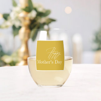 Modern Happy Mother's Day — Elegant Script Stemless Wine Glass