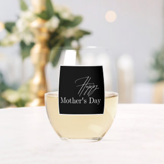 Modern Happy Mother's Day — Elegant Script Stemless Wine Glass