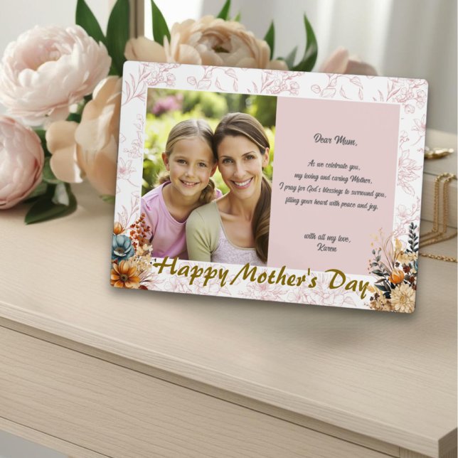 Modern Happy Mothers Day Pink Floral Plaque (Creator Uploaded)