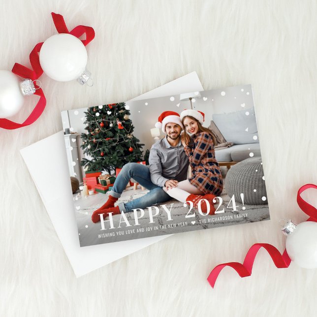Modern Happy New Year 2024 Midnight Confetti Photo Holiday Card (Creator Uploaded)