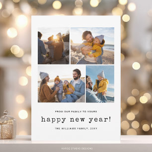 Modern Happy New Year 4 photo collage Holiday Card