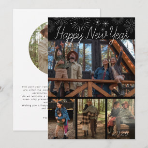 Modern Happy New Year 4 Photo Collage Holiday Card