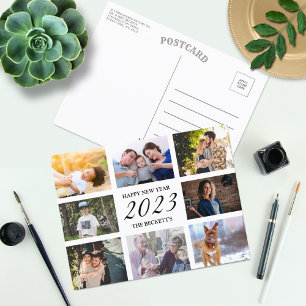 Modern Happy New Year 8 Photo Collage Holiday Postcard