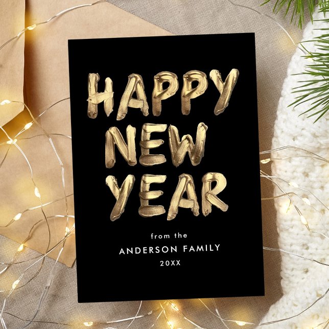 Modern Happy New Year Black and Gold Non-Photo Holiday Card (Creator Uploaded)