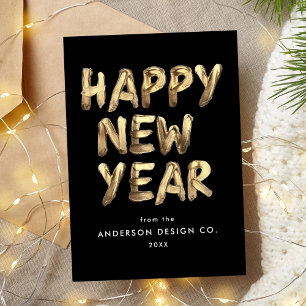 Modern Happy New Year Black and Gold Non-Photo Holiday Card