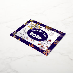 Modern happy new year, colourful snowflakes crysta foil holiday postcard