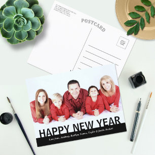 Modern Happy New Year Family Photo Holiday Postcard