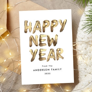 Modern Happy New Year Gold Lettered Non-Photo Holiday Card