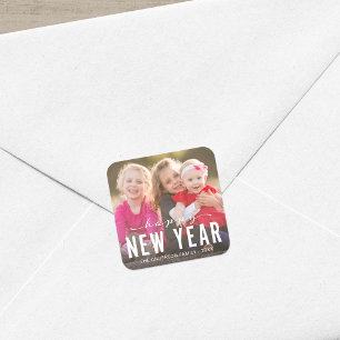 Modern Happy New Year Holiday Photo Square Sticker