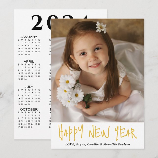 Modern Happy New Year Photo 2024 Calendar Holiday Card (Front/Back)