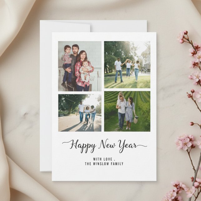 Modern Happy New Year Photo Collage Card | Elegant (Creator Uploaded)