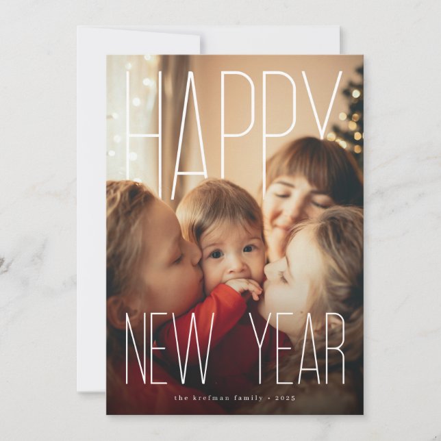 Modern Happy New Year Photo Holiday Card (Front)