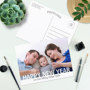 Modern Happy New Year Photo Holiday Postcard