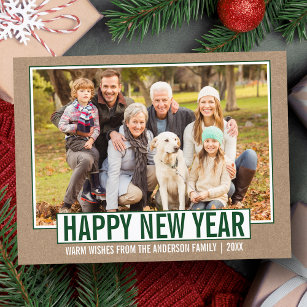 Modern Happy New Year Photo Kraft Postcard