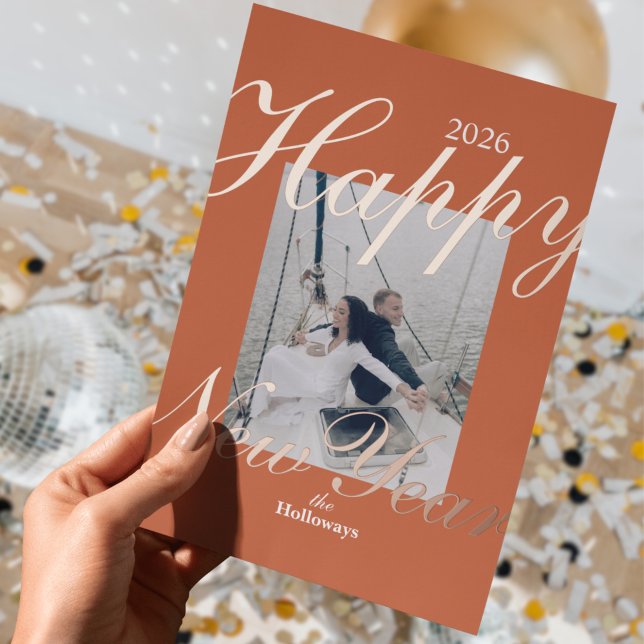 Modern Happy New Year Simple One Photo (Send greetings ahead of the new year with this Modern Happy New Year Simple One Photo Foil Card!)