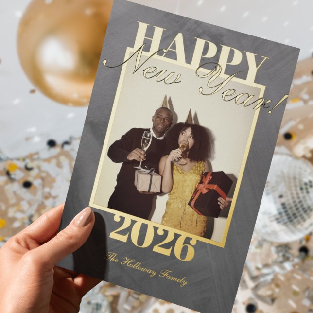 Modern Happy New Year Simple One Photo (Send greetings ahead of the new year with this Modern Happy New Year Simple One Photo Foil Card!)