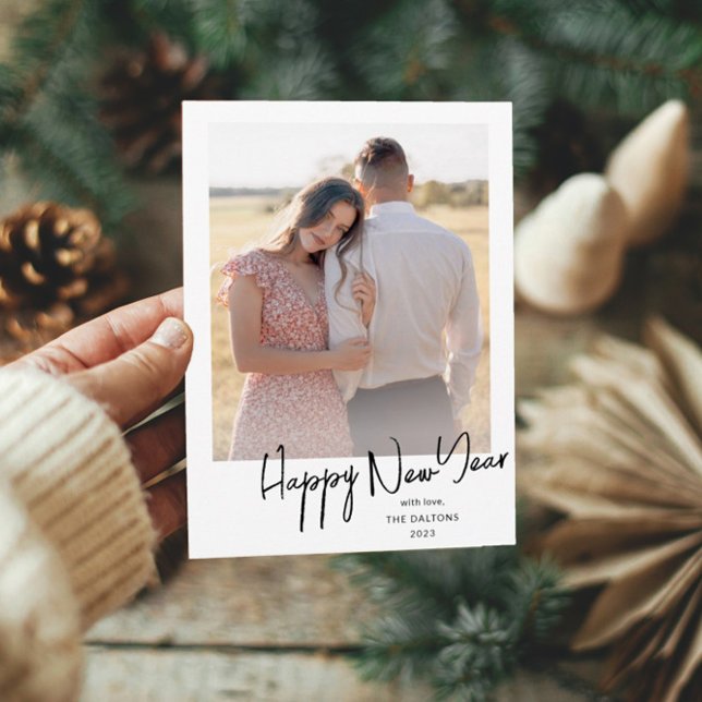Modern Happy New Year Simple Script Photo Holiday Card (Creator Uploaded)