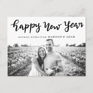 Modern Happy New Year Typography Photo Holiday Postcard