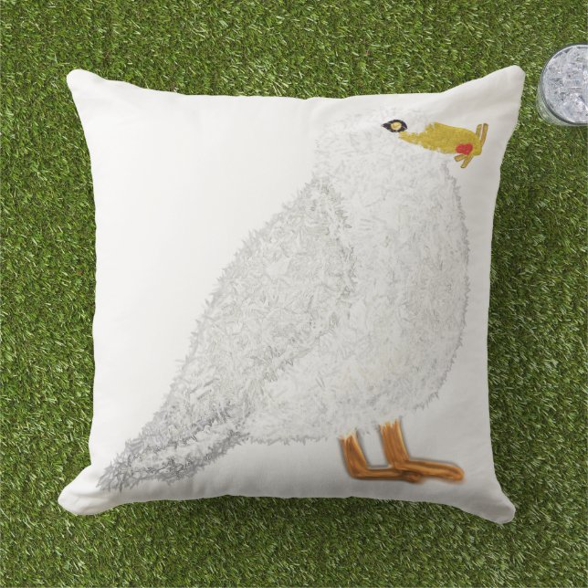 Modern happy seagull with French fries Cushion (Grass)