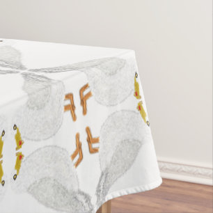 Modern happy seagull with French fries Tablecloth