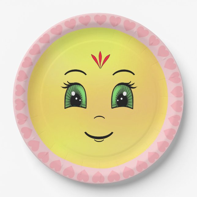 Modern Happy Sun Face & Hearts Paper Plate (Front)