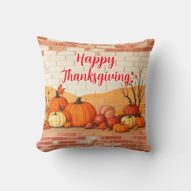 Modern Happy Thanksgiving Beautiful Fall Cushion (Front)