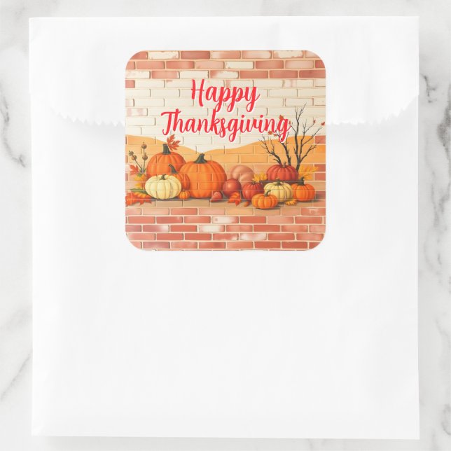 Modern Happy Thanksgiving Beautiful Fall Square Sticker (Bag)