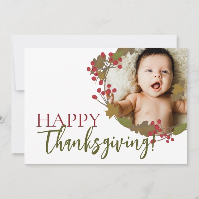 Modern Happy Thanksgiving custom photo fall leaves Card (Front)