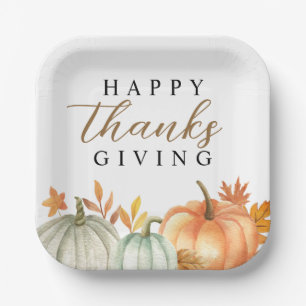 Modern Happy Thanksgiving   Fall Foliage Paper Plate