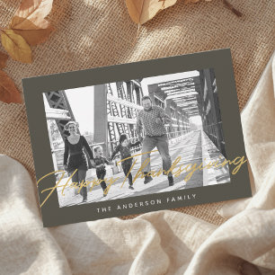 Modern Happy Thanksgiving Family Photo Holiday Card