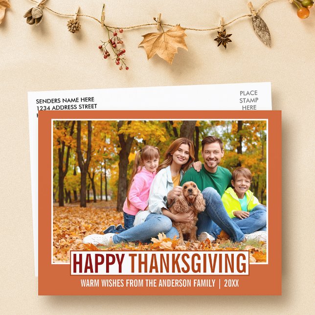 Modern Happy Thanksgiving Family Photo Postcard (Customize to change your personalized text size or text style.)