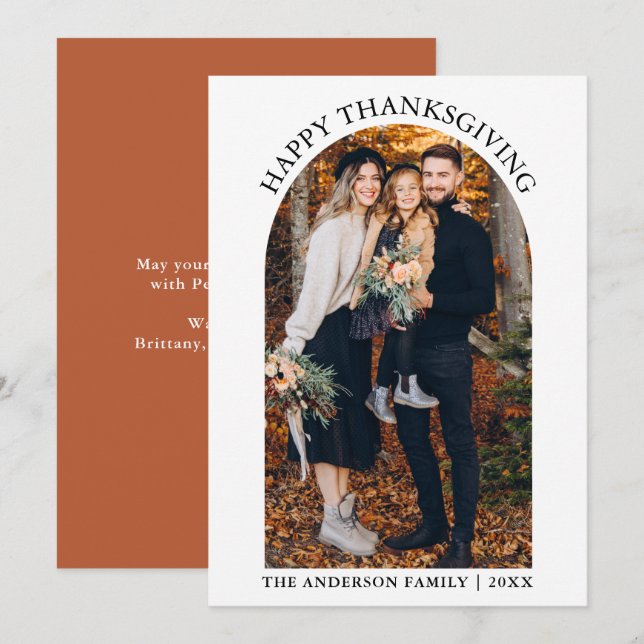 Modern Happy Thanksgiving Photo Arch Terracotta Holiday Card (Front/Back)