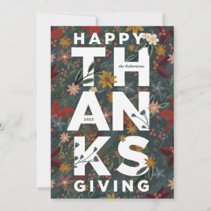 Modern Happy Thanksgiving with Vintage Florals Holiday Card