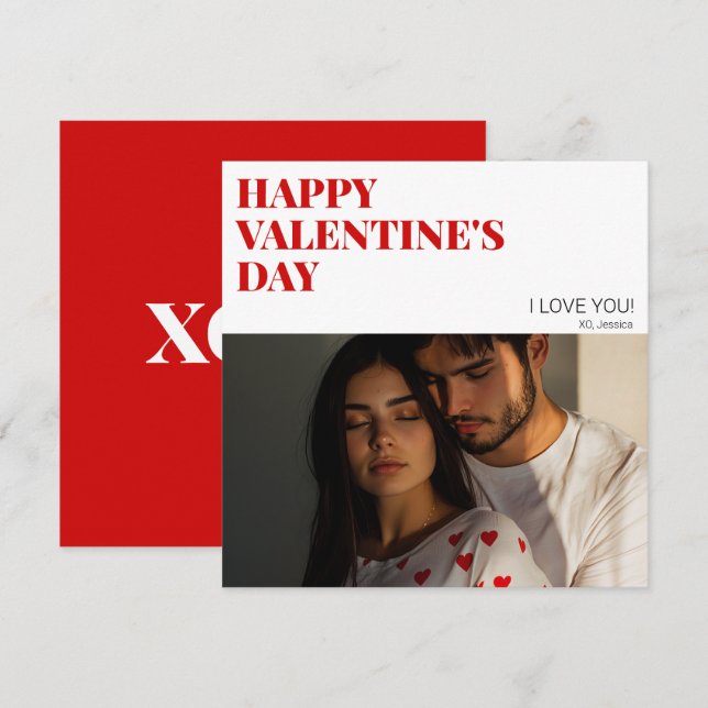 Modern Happy Valentines Day Couple Photo Love XOXO Holiday Card (Front/Back)