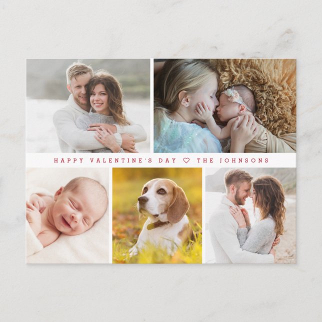 Modern Happy valentine's day Custom family Photos Holiday Postcard (Front)