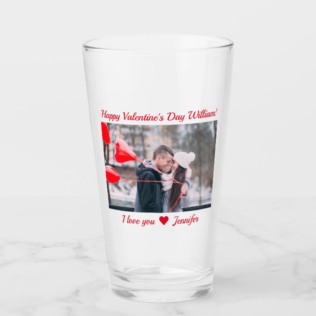 Modern Happy Valentine's Day Custom Photo Name Glass (Front)